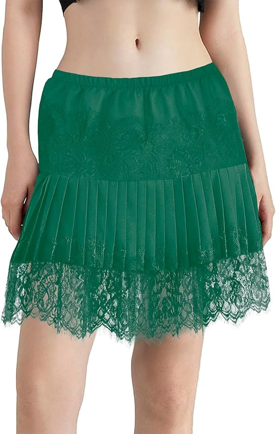 tagunop Women's Mini Lace Slip Skirt Removable Layering Shirt Extender Half Length Undershirt Ski... | Amazon (US)