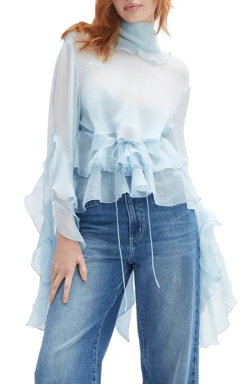 Bardot Anyssa Ruffle Tie Back Top in Soft Blue at Nordstrom, Size 6 | Nordstrom