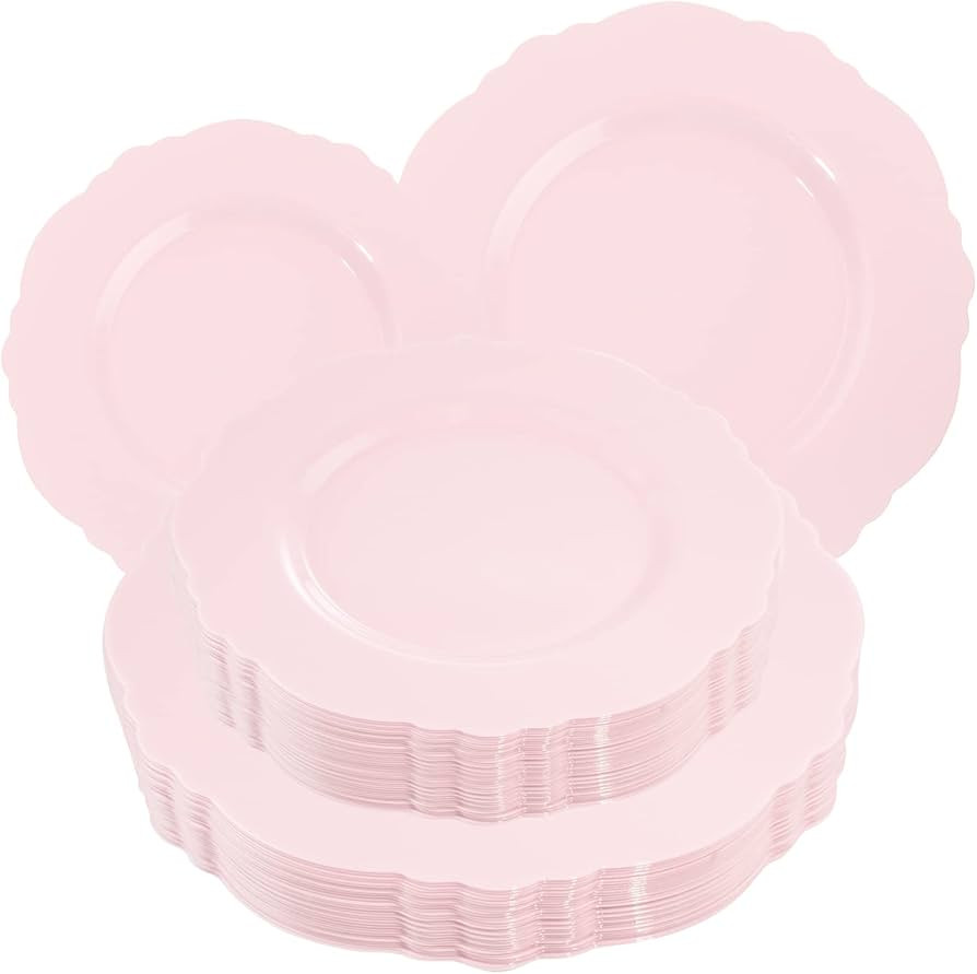 WDF 60pcs Pink Plastic Plates - Baroque Pink Disposable Plates Including 30 Pink Dinner Plates 10... | Amazon (US)