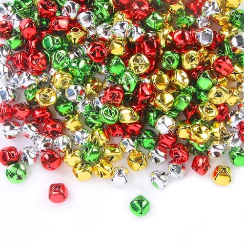 Augshy 120 Pieces Jingle Bells 3/5 Inch Craft Bell Bulk for Christmas Home and Pet Decorations Xmas Decor Party Favors Supplies (Gold Silver Red Green) | Amazon (US)