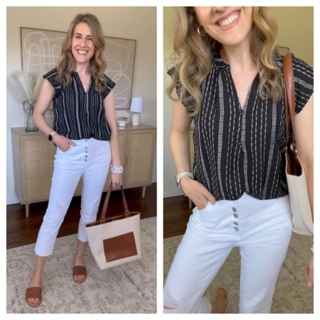 Love black and white for summer, always a good combo! This top is just perfect, it’s so “me”! Casual and effortless, Madewell vibes. Soft too. I’m in a small. Jeans are excellent, tts 6 here. #springoutfit #summeroutfit #classic #affordable

#LTKfindsunder100 #LTKfindsunder50 #LTKstyletip