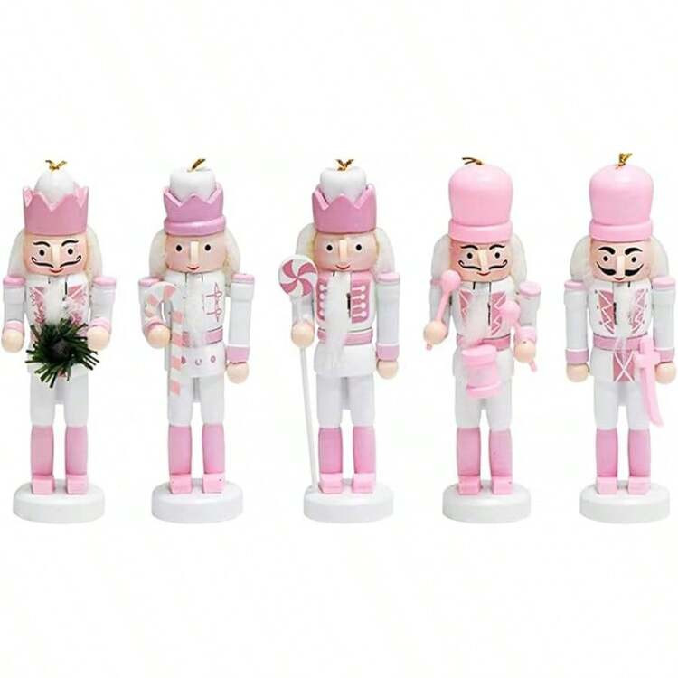 Nutcracker Ornaments Set, Wooden Nutcracker Soldier Figures Decorative Collectible Nutcracker 5 Inch Nutcracker Figurines Tree Hanging Decorations - 5pcs Macaron | SHEIN