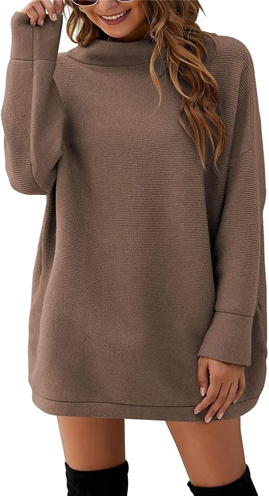 MISSJOY Women Casual Turtleneck Batwing Sleeve Slouchy Oversized Ribbed Knit Tunic Sweaters | Amazon (US)