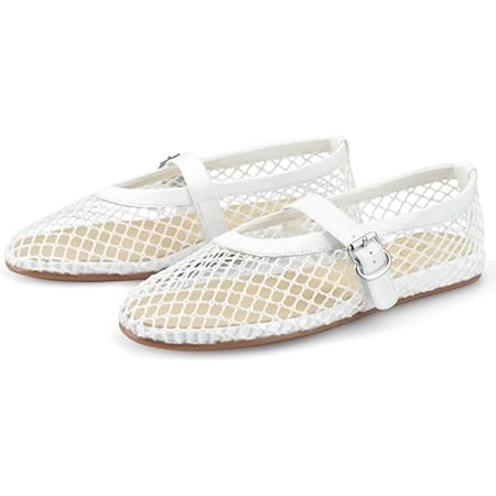 Barley Direct Mesh Ballet Flats for Women Fishnet Ballerina Flats Buckle Strap Mesh Ballet Shoes ... | Amazon (UK)