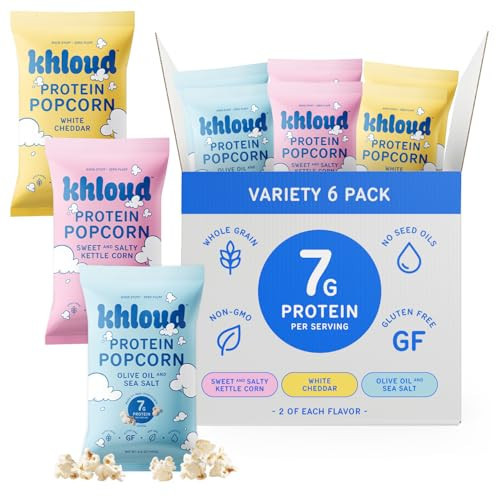 Khloud Protein Popcorn, 6 Pack Variety Pack - Protein Popcorn Made with Real Simple Ingredients & 7g Protein - Non-GMO, Gluten Free & Kosher - Healthy Snacks | Amazon (US)