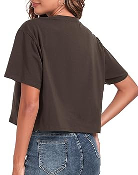 PRIMODA Women's Oversized Workout Cropped T Shirts Crew Neck Short Sleeve Casual Loose Summer Cro... | Amazon (US)