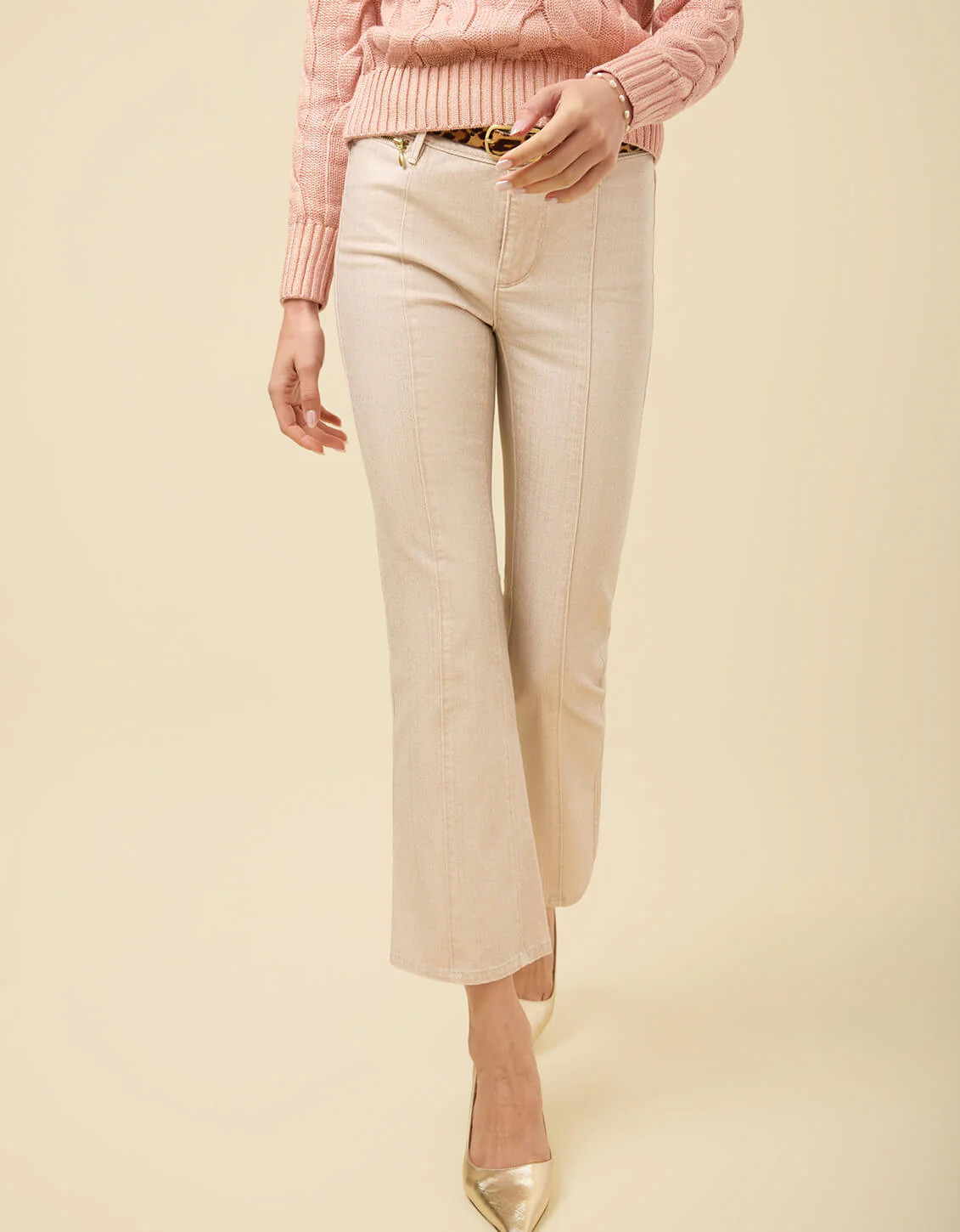 Mallory Kick Flare Jean Metallic Champagne | Spartina 449