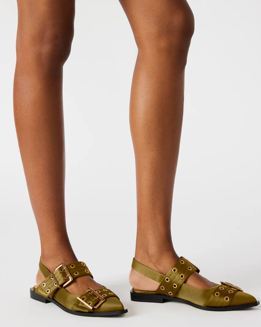 GRAYA Olive Fabric Slingback Flat | Women's Flats | Steve Madden (US)