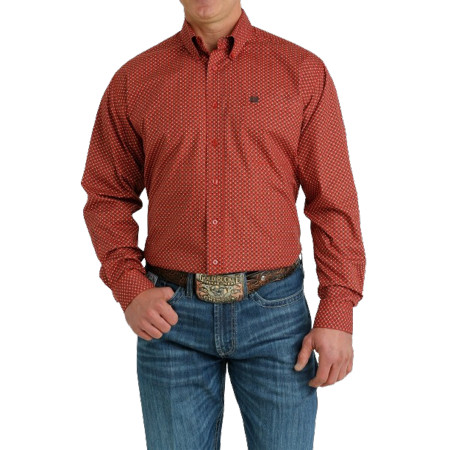 Cinch Men s Geometric Print Button Down Western Red Brown Shirt | Walmart (US)