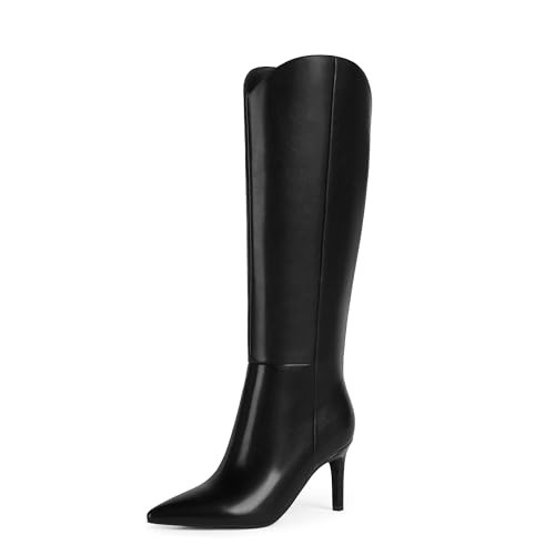Easyfox black Knee High Boots for Women black Pointed Toe Tall Boots Stiletto High Heel Long Boots Size 8.5 | Amazon (US)