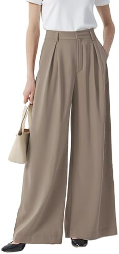 Tronjori Women High Waist Casual Wide Leg Long Palazzo Pants Trousers Regular Size | Amazon (US)