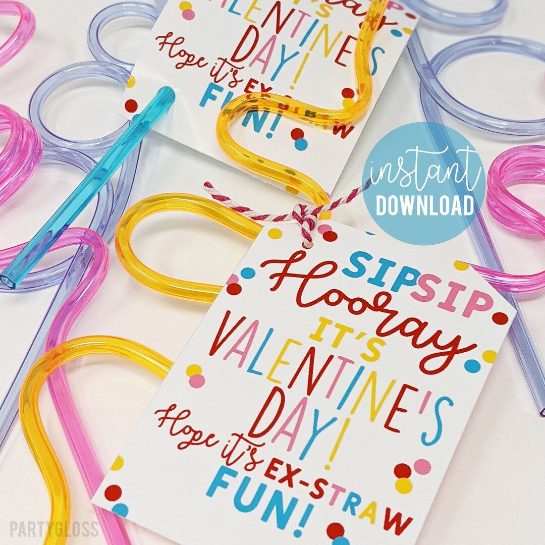 Straw Valentine's Day Printable Crazy Straw Valentine Class Classmate Team Teammate Bus Friend Ne... | Etsy (US)
