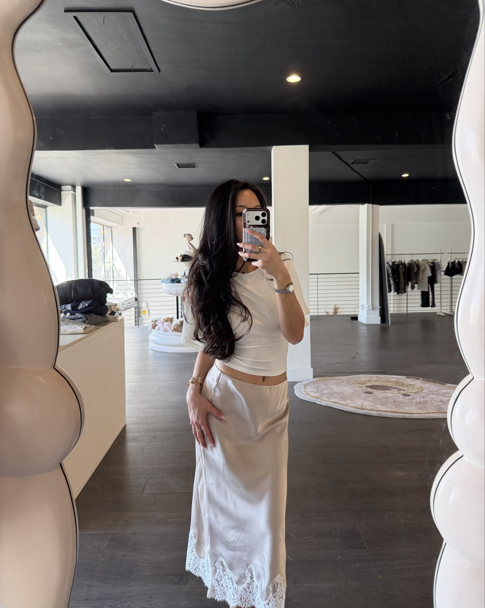 melrose + ktown los angeles type of ootd!! 🤍✨💫

long satin laced maxi skirts are so in! this combo is so light and comfortable! I ended up sizing 1 up from my original size for a more loose mid-rise fit.

#LTKPetite #LTKdayinmylife #LTKootd