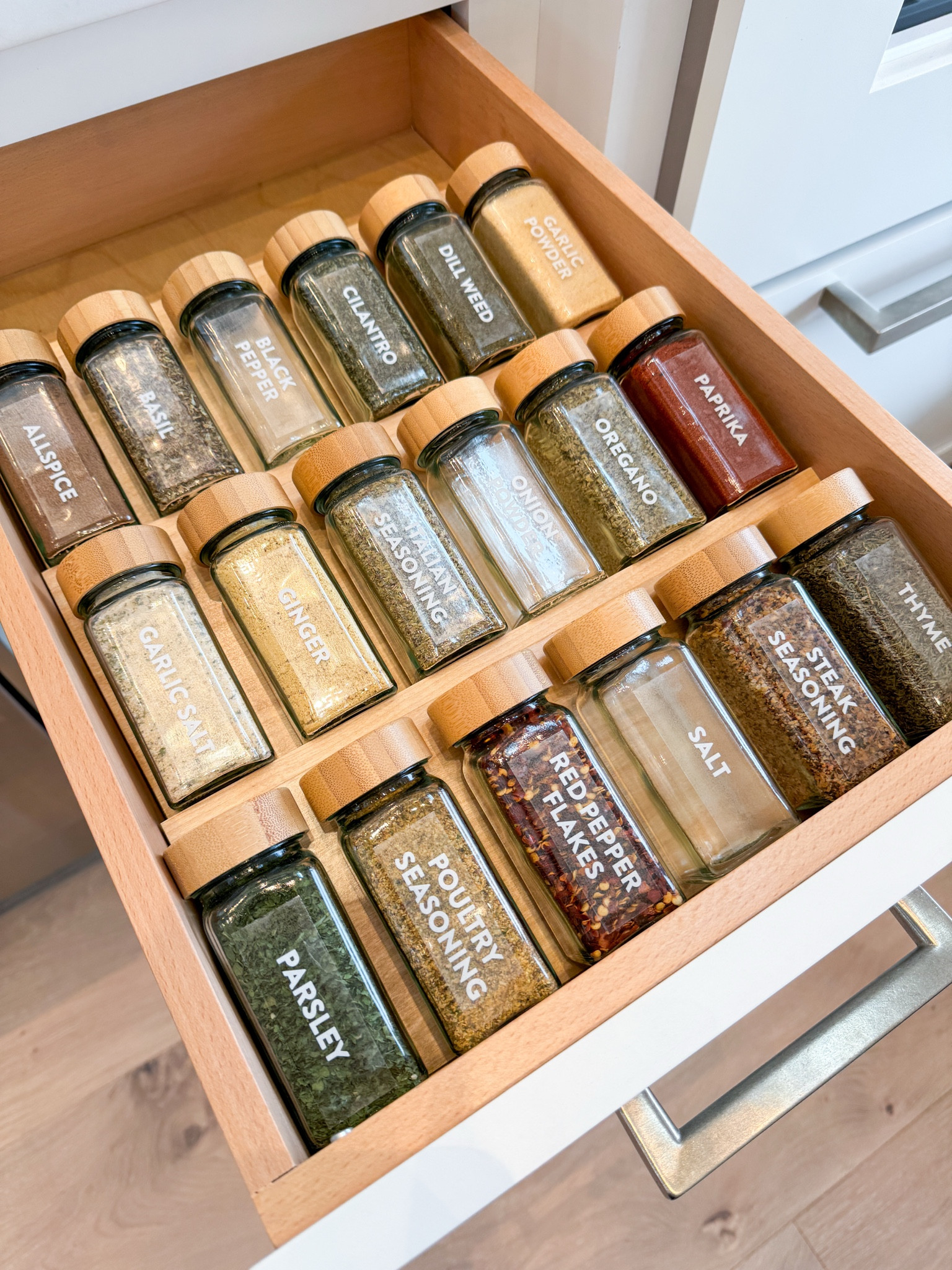 Our favorite spice drawer set up— keeping things functional and stylish. ✨ #homeorganization #spicedrawer #organizedkitchen #ltkhome #organizingproduct