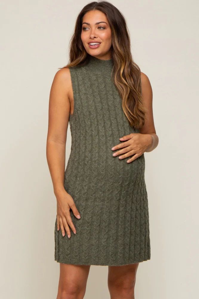 Olive Cable Knit Maternity Mini Sweater Dress | PinkBlush Maternity