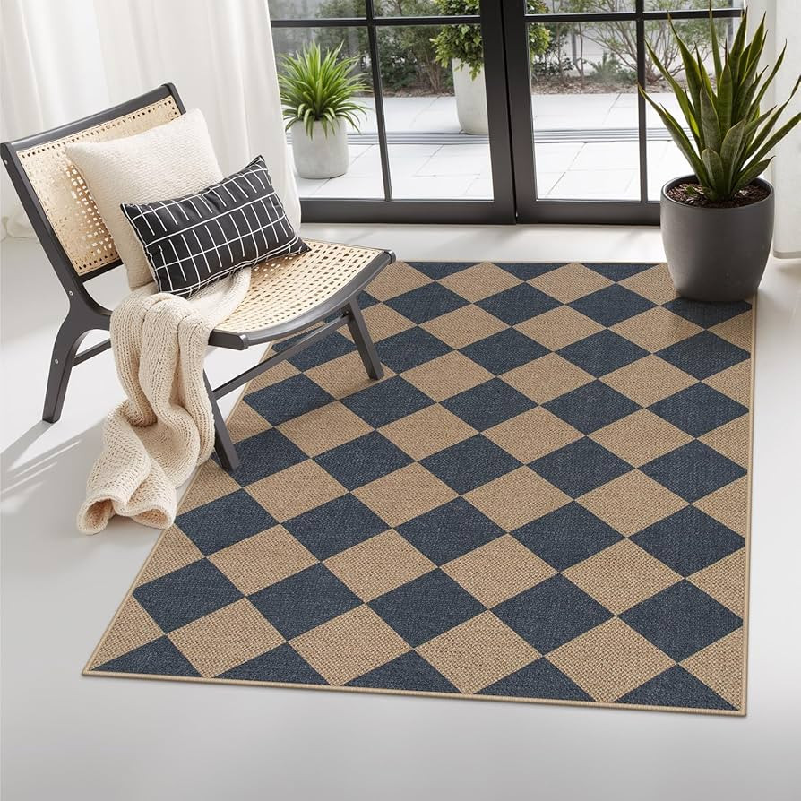 Lahome Checkered Easy Jute Entryway Rug, 3x5 Washable Area Rugs for Living Room Outdoor Patio, No... | Amazon (US)