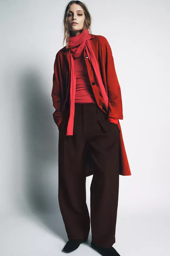 ZW COLLECTION CARROT FIT WIDE-LEG TROUSERS WITH BUCKLE | Zara UK