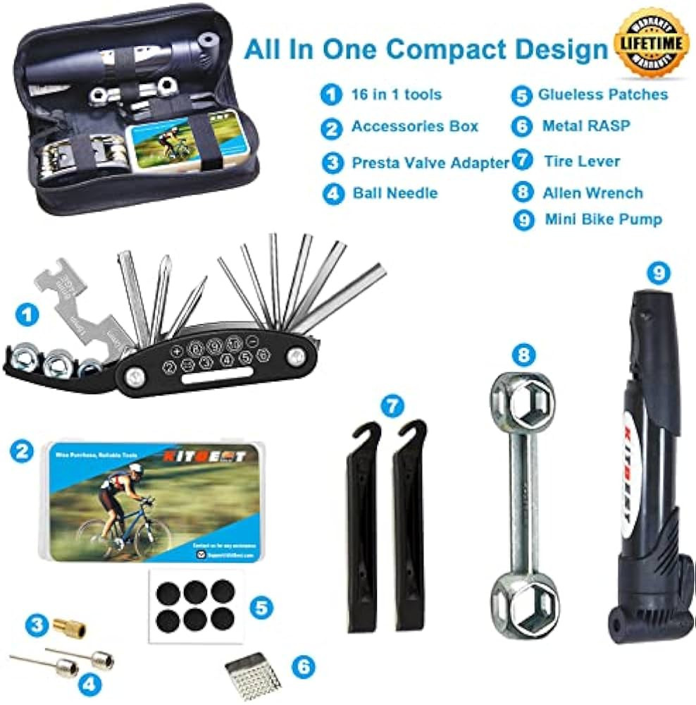 Bike Repair Bag & Bicycle Tire Pump, Tire Puncture Repair Kit, Bike Multi Tool Set, Maintain Bike... | Amazon (US)