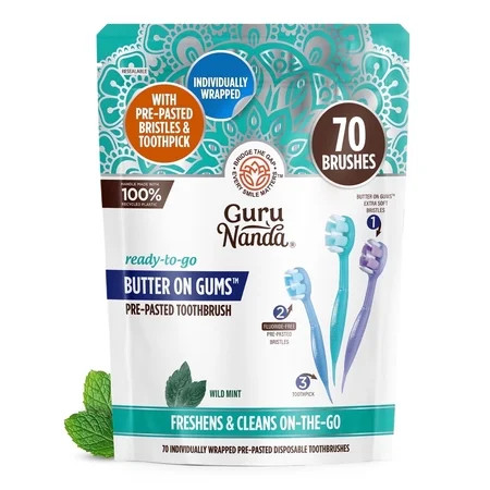 GuruNanda Butter on Gums Mini Travel Toothbrushes with Toothpaste - Extra Soft Bristles - 70 Count | Walmart (US)