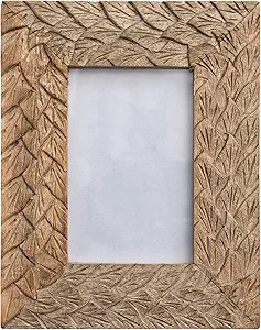 Creative Co-Op Boho Wood Carved Feather Design, Natural Photo Frame | Amazon (US)
