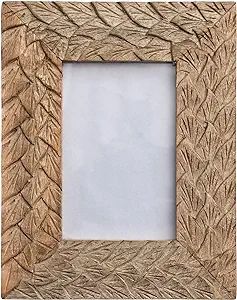 Creative Co-Op Boho Wood Carved Feather Design, Natural Photo Frame | Amazon (US)