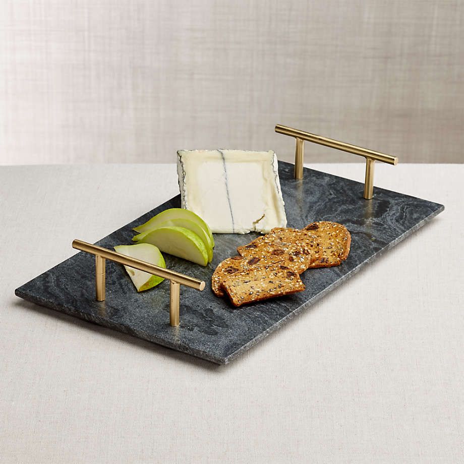 Hayes Marble Serving Board Cheese Board Platter with Handles + Reviews | Crate & Barrel | Crate & Barrel