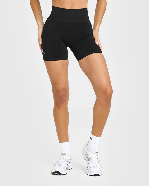 Effortless Seamless Shorts with White Logo 
 Black | Oner Active (UK / US)