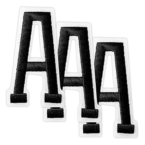 Embroidered Iron-On Athletic 3 Inch Varsity Applique Letter A (Pack of 3) (Black) | Amazon (US)