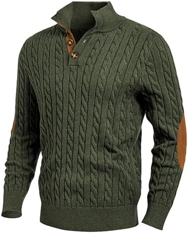 JMIERR Men's Cable Knit Pullover Sweater Casual Long Sleeve Stand Collar Button Knitted Sweaters | Amazon (US)