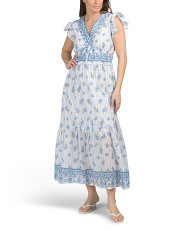 Flutter Sleeve Striped Floral Block Print Maxi Dress | Casual Dresses  | Marshalls | Marshalls