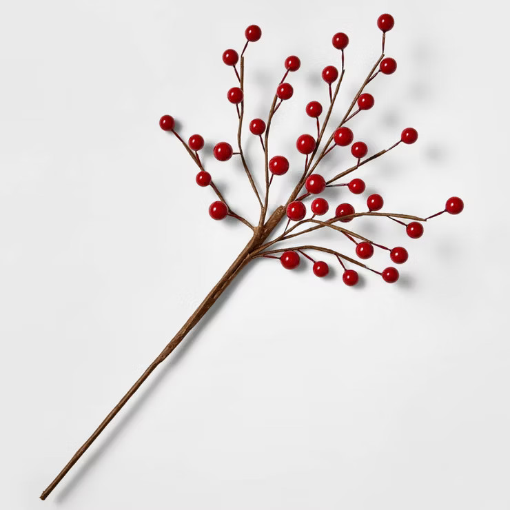 17" Shiny Red Berries Stem Artificial Christmas Pick - Wondershop™ | Target