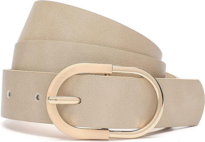 Womens Leather Waist Belts for Jeans Pants with Gold Buckle | Amazon (US)