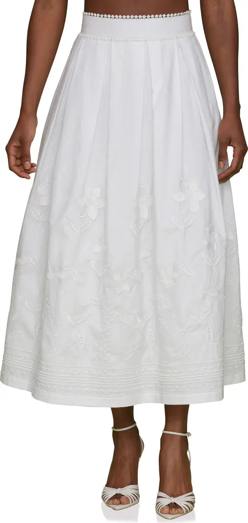 Floral Embroidered Pleated Cotton Midi Skirt | Nordstrom