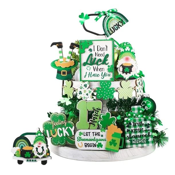 St Patricks Day Decorations for Home St. Patricks Day Tiered Tray Decor Lucky Wooden Table Signs ... | Walmart (US)