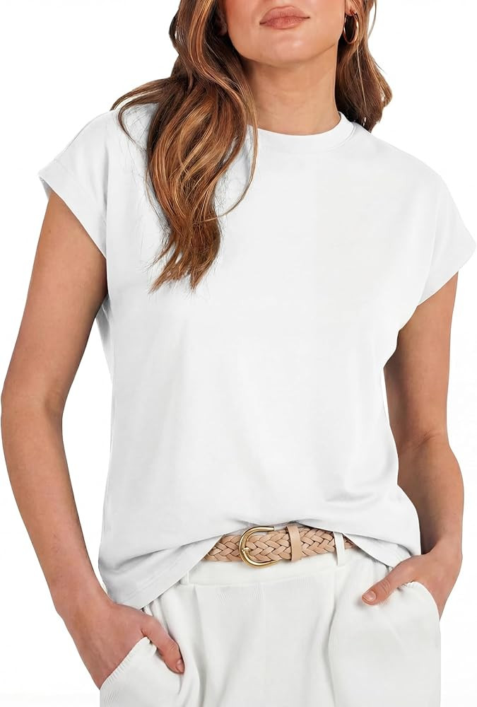 GRECERELLE Women's Summer Tops Cap Sleeve Basic Tee Shirts Casual Tank Top Loose Crew Neck 2026 T... | Amazon (US)