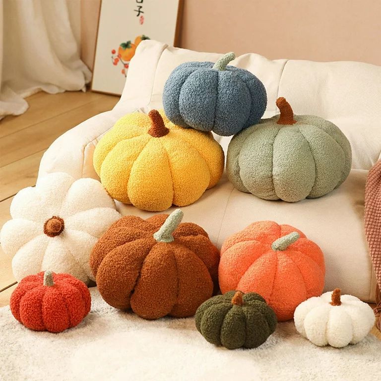 GuliriFei Teddy Fleece Pumpkin Throw Pillows Ultra Soft Sherpa Decorative Cute 3D Shaped Cushion | Walmart (US)