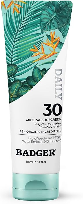 Badger Mineral Daily Sunscreen with Zinc Oxide, SPF 30, Lightweight & Easy to Apply w/No White Ca... | Amazon (US)