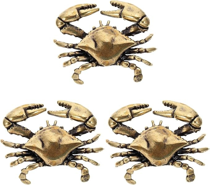 ABOOFAN 3Pcs Vintage Brass Crab Ornament Set Small Desktop Crab Decor for Home Office Bathroom Ta... | Amazon (US)