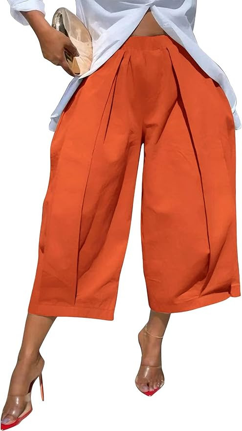 oshoplive Womens High Waisted Wide Leg Cropped Pants Loose Fit Ankle Palazzo Trousers for Women w... | Amazon (US)