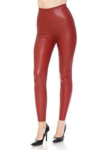 Women's High Waist Faux Leather Leggings Tights Pleather Pants, Red, Medium | Amazon (US)