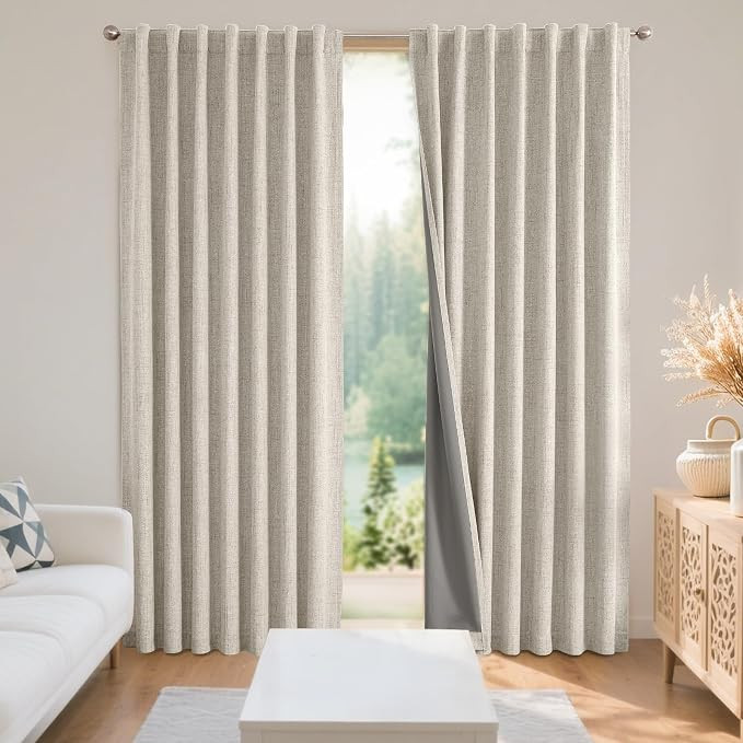 Joydeco Black Blackout Curtains for Bedroom - Linen Curtains84 inch, 100% Thermal Insulated 2 Pan... | Amazon (US)