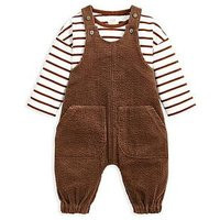 Mamas & Papas Baby Boys 2 Piece Cord Dungaree & Stripe Tshirt Set - Brown | Very (UK)