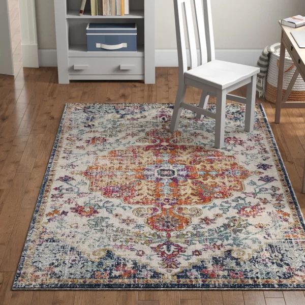 Hillsby Oriental Beige, Saffron, Light Gray, Teal, Burnt Orange, Garnet, And Dark Blue Area Rug | Wayfair North America