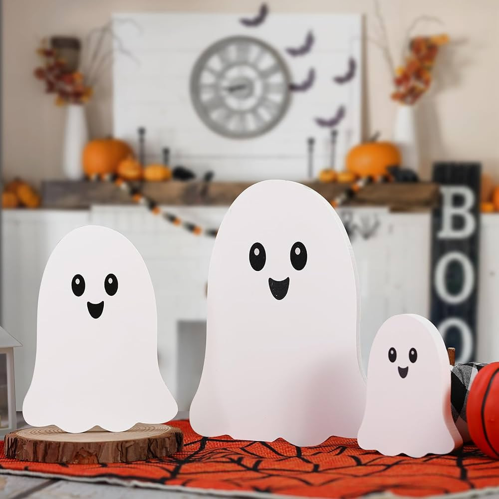 Halloween Decor-Halloween Decorations Indoor-3pcs Wooden Ghost Sign-Cute Ghost Tiered Tray Decor ... | Amazon (US)