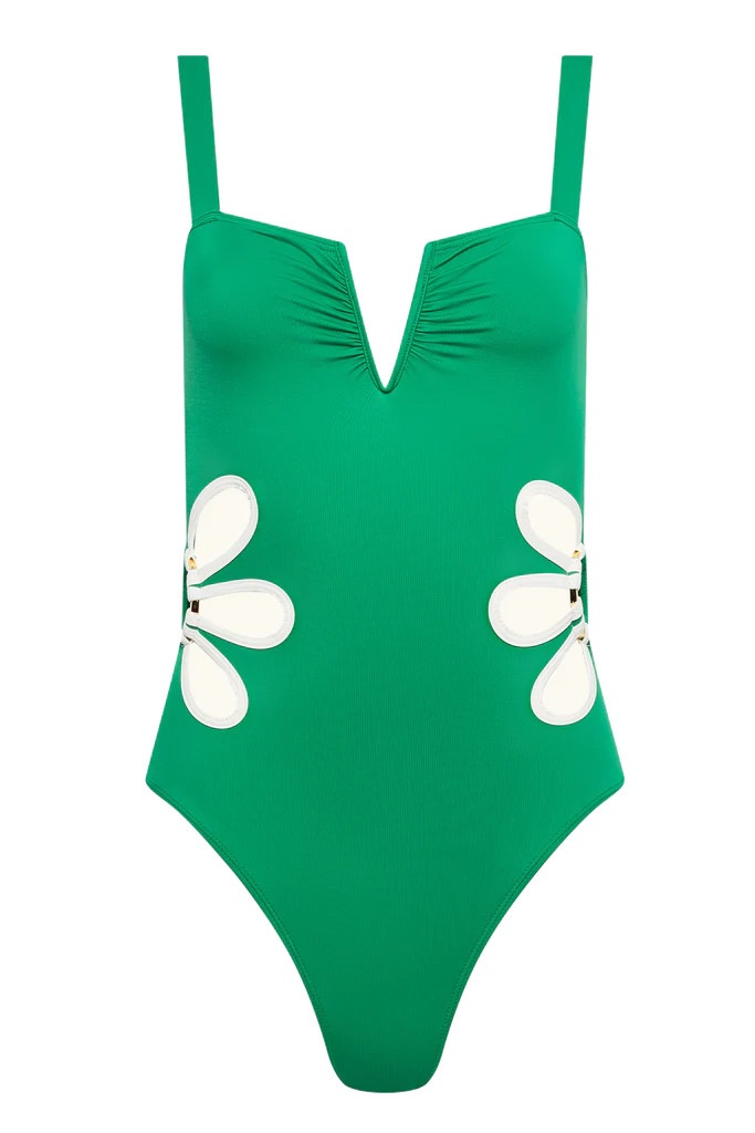The Flora One-Piece in Kelly Green & Ivory | Over The Moon