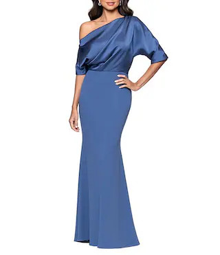 Betsy & Adam One Shoulder Satin Scuba Crepe A-Line Dress | Dillard's | Dillard's