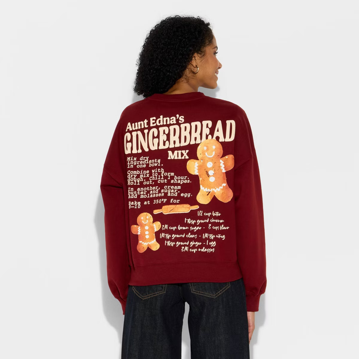 Women's Gingerbread Fleece Graphic Sweatshirt - Burgundy | Target