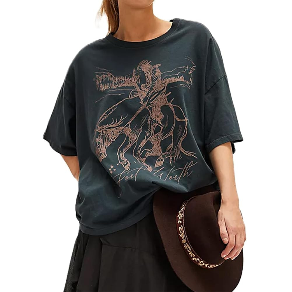 Women's Western Cowboy Shirts Vintage Rodeo Graphic Oversized Tops Country Music Tees Short Sleev... | Amazon (US)