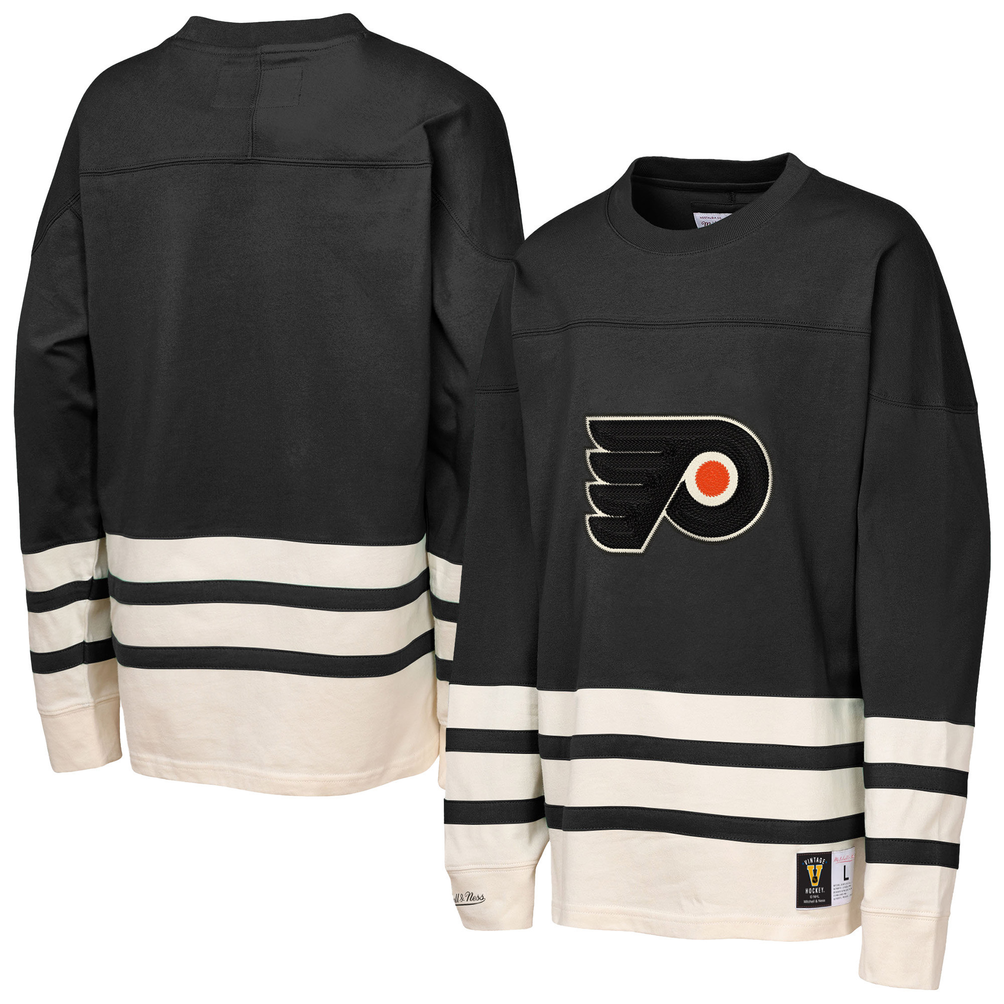 Youth Mitchell & Ness Black Philadelphia Flyers Chainstitch Heavyweight Long Sleeve Top | Fanatics