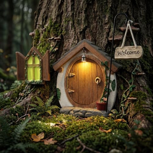 Fairy Doors for Trees with Light, Fairy Garden Accessories for Outdoor Decor, Fairy Garden Houses Kit for Front Porch Patio Backyard Yard Outside Decoration, Birthday Gifts for Women Families Friends | Amazon (US)